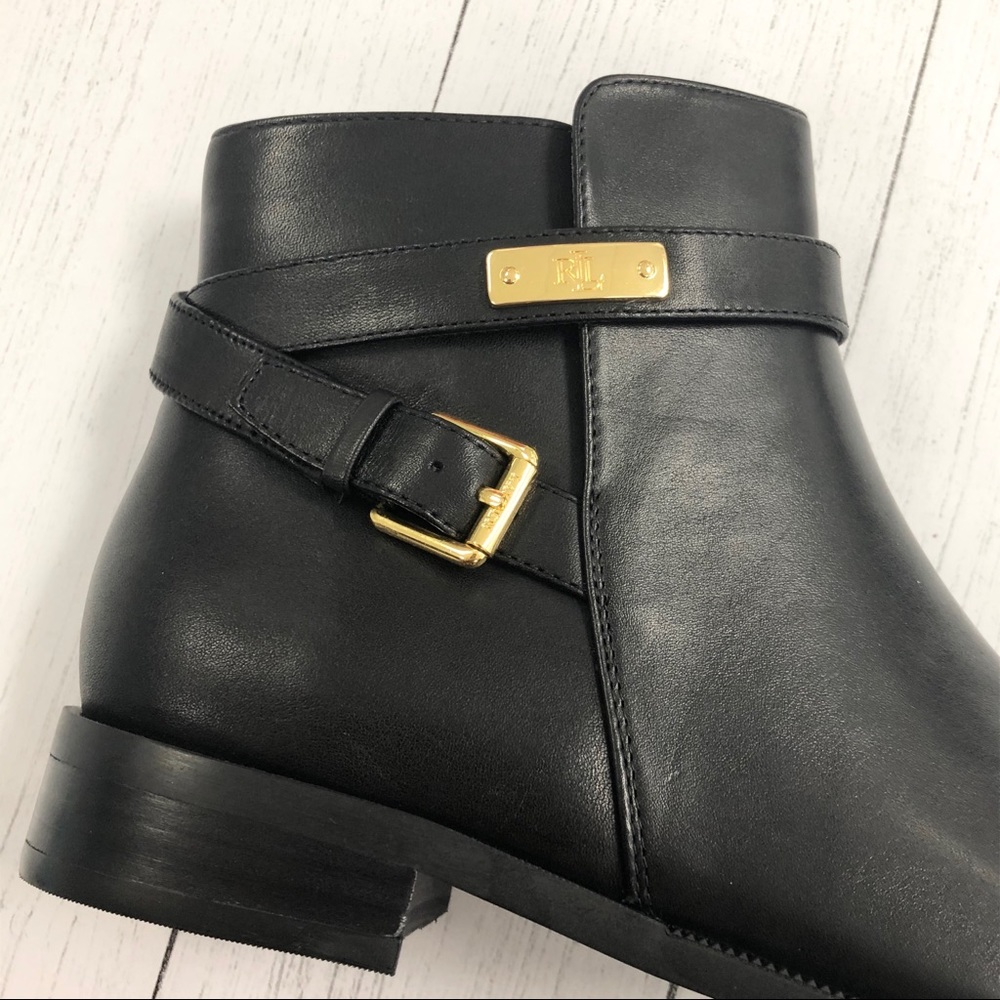 Ralph Lauren Black Borgia Boots With Gold Buckles Size 7.5 - Picture 4 of 16